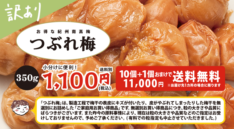 定番スタイル つぶれ梅 紀州南高梅干し1.6kg入 ぷらむ工房 岩本食品